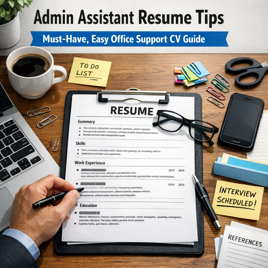 Illustration of Admin Assistant Resume Tips: Must-Have, Easy Office Support CV Guide