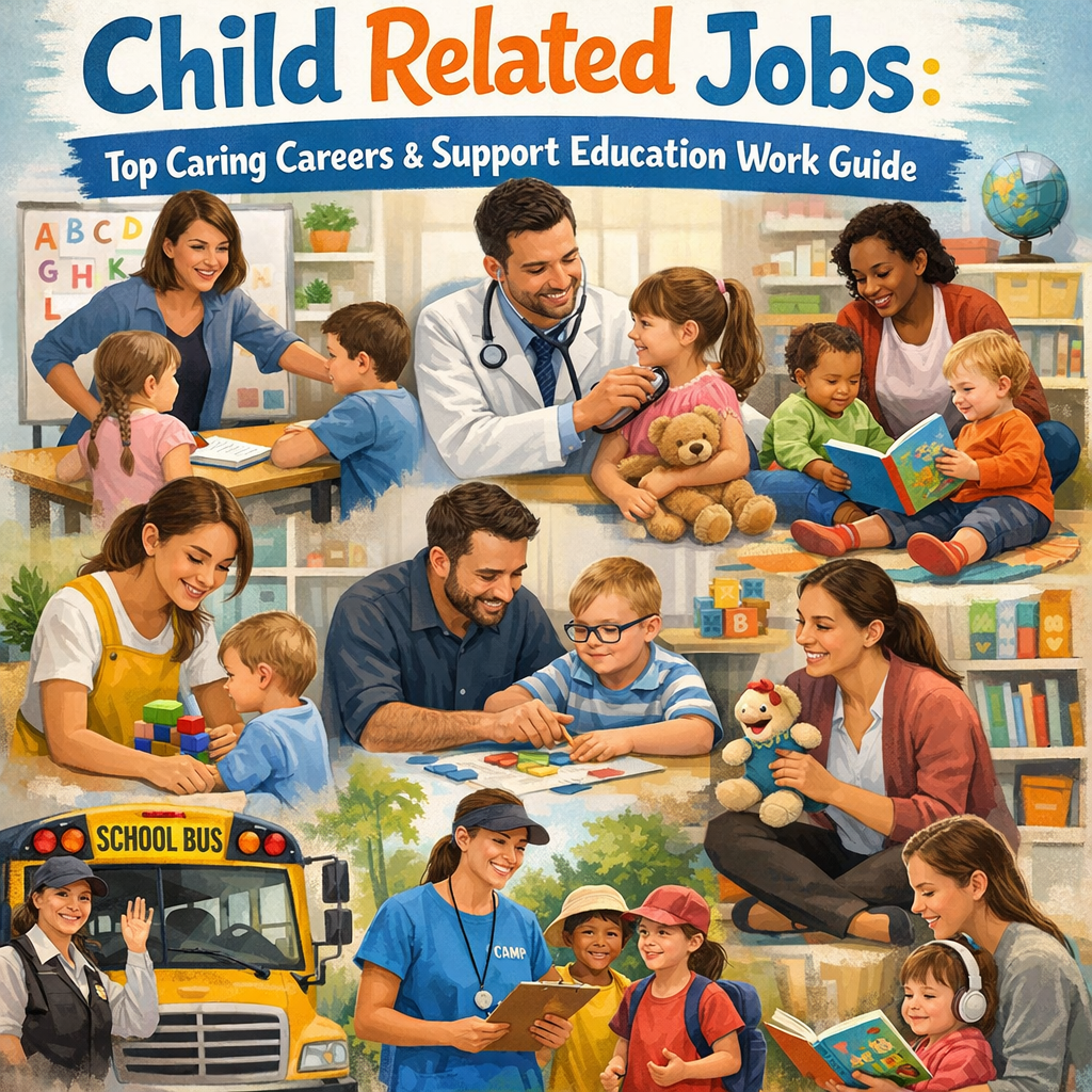 Illustration of Child Related Jobs: Top Caring Careers & Support Education Work Guide