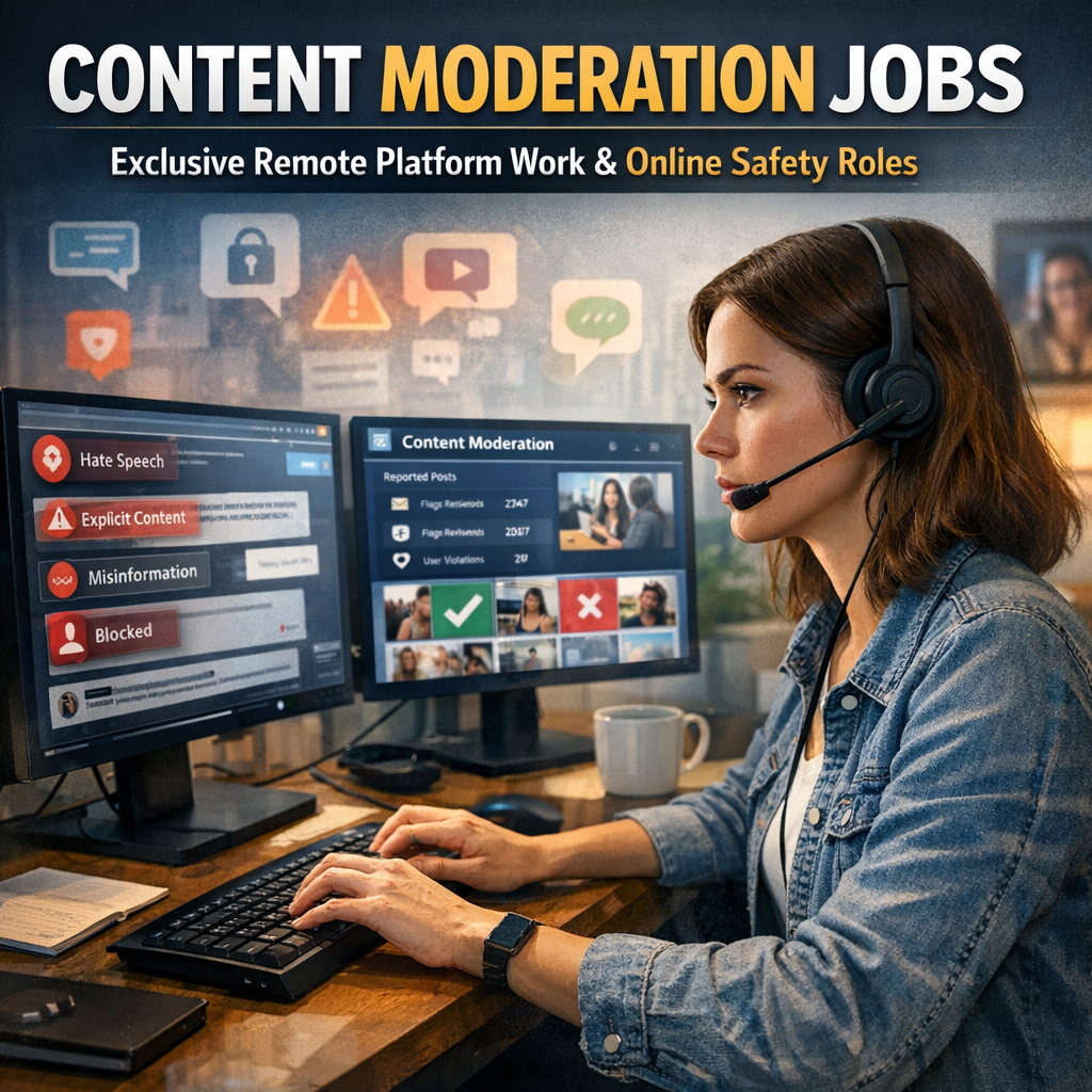 Illustration of Content Moderation Jobs: Exclusive Remote Platform Work and Online Safety Roles