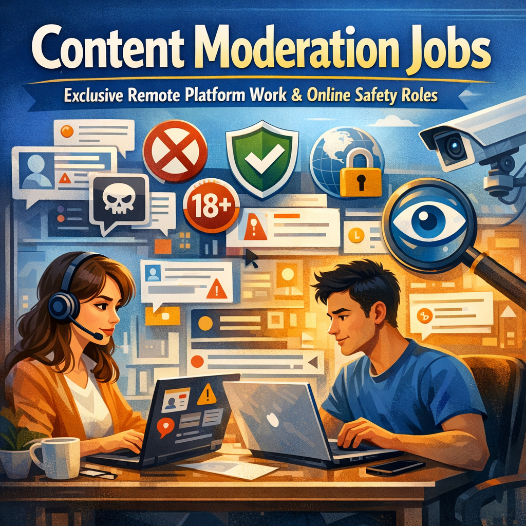 Illustration of Content Moderation Jobs: Exclusive Remote Platform Work and Online Safety Roles