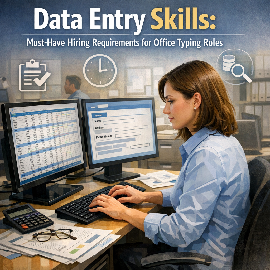 Data Entry Skills: Must-Have Hiring Requirements for Office Typing Roles Illustration of Data Entry Skills: Must-Have Hiring Requirements for Office Typing Roles