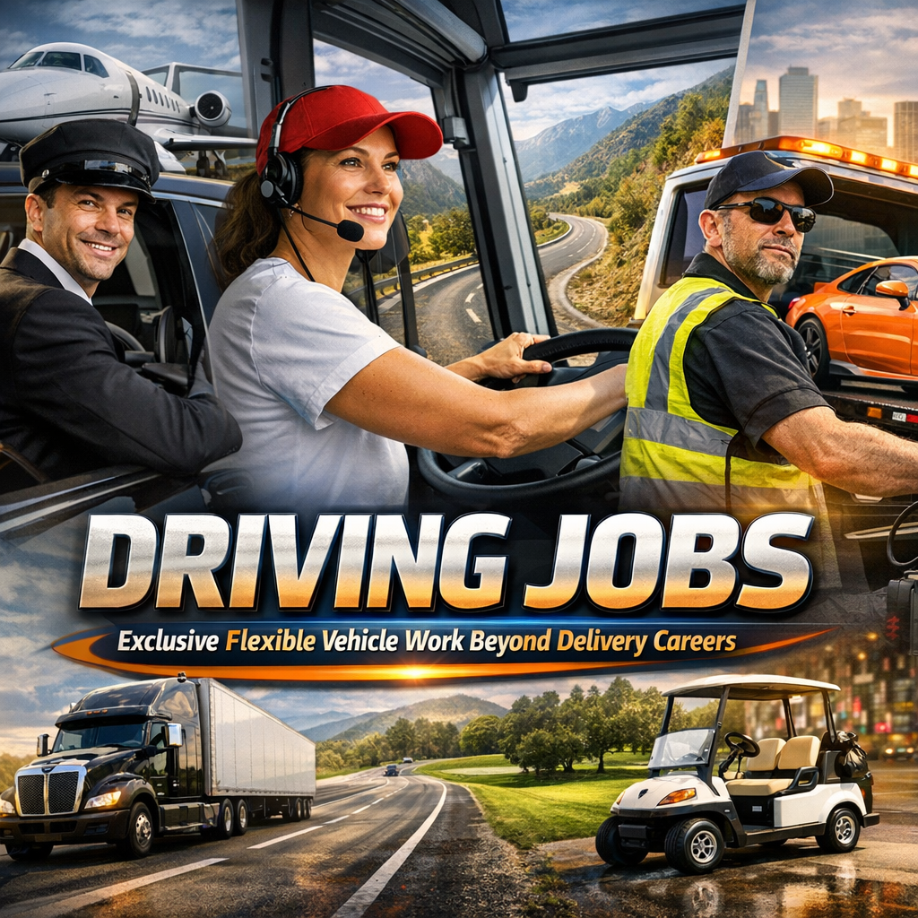 Driving Jobs: Exclusive Flexible Vehicle Work Beyond Delivery Careers Illustration of Driving Jobs: Exclusive Flexible Vehicle Work Beyond Delivery Careers