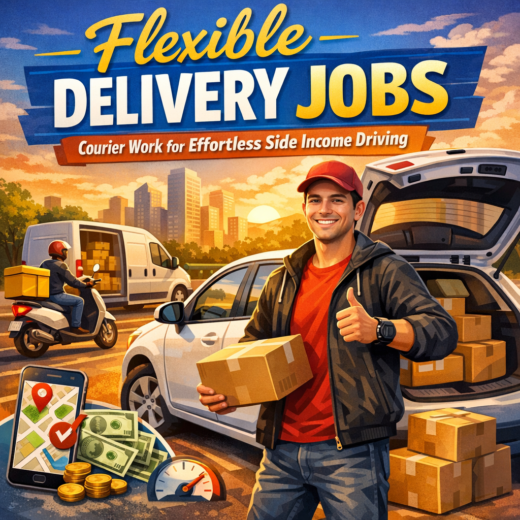 Flexible Delivery Jobs: Must-Have Courier Work for Effortless Side Income Driving Illustration of Flexible Delivery Jobs: Must-Have Courier Work for Effortless Side Income Driving