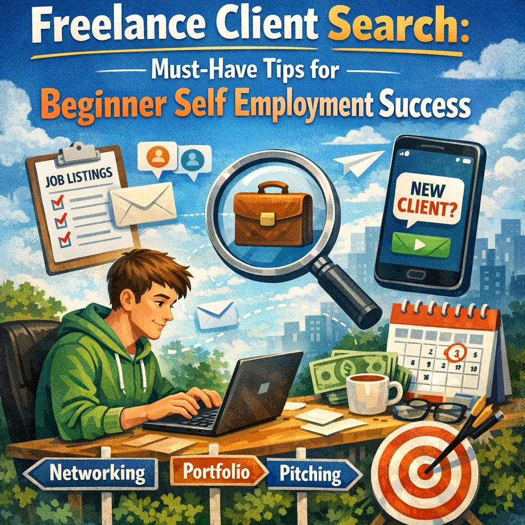 Freelance Client Search: Must-Have Tips for Beginner Self Employment Success Illustration of Freelance Client Search: Must-Have Tips for Beginner Self Employment Success