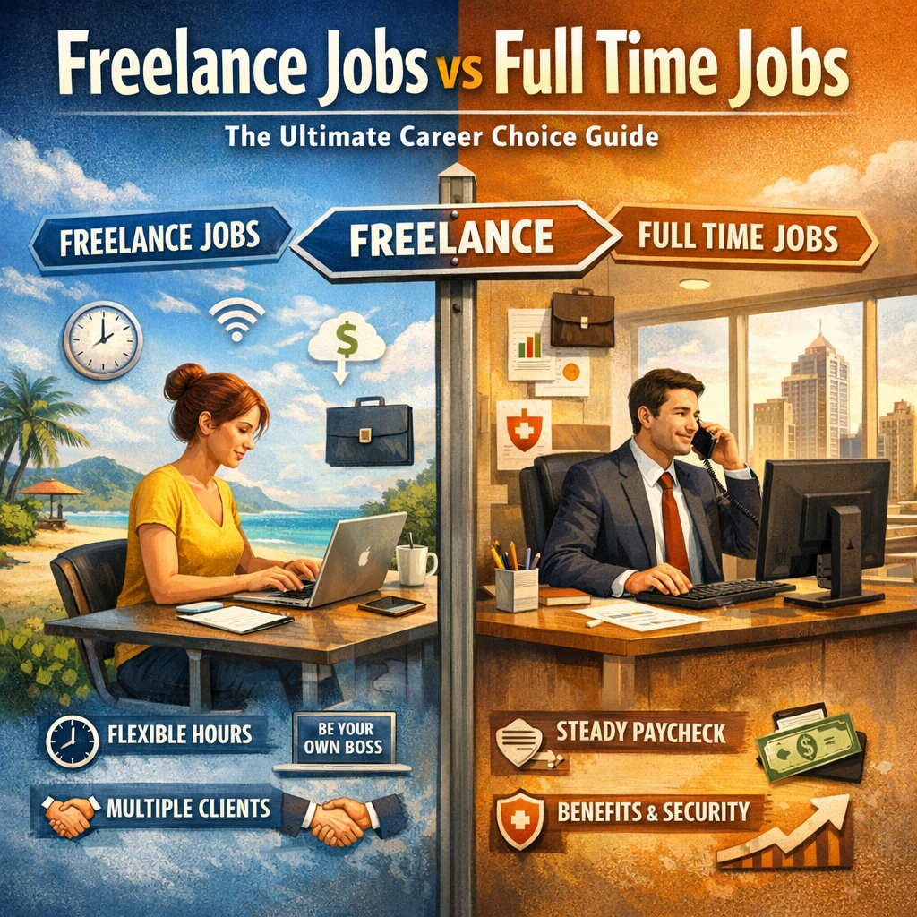 Illustration of Freelance Jobs vs Full Time Jobs: The Ultimate Career Choice Guide