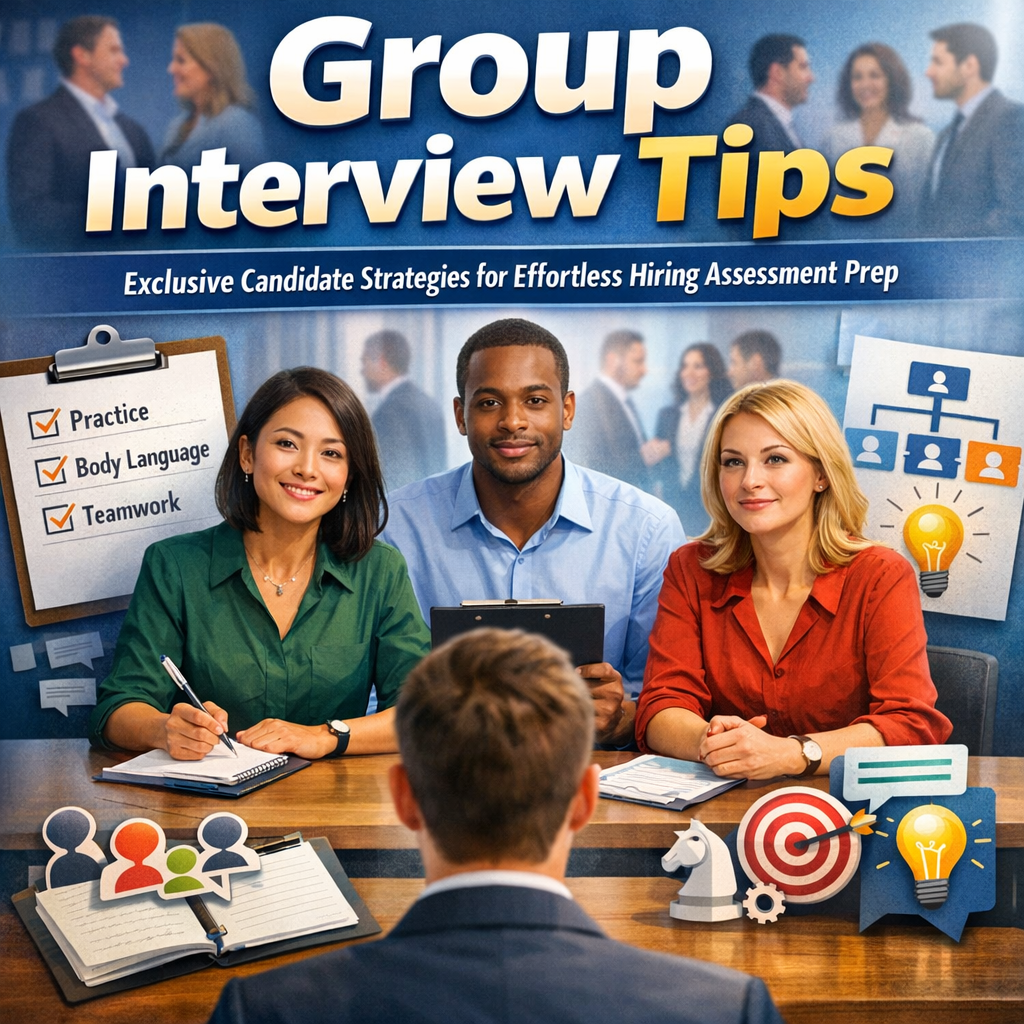 Group Interview Tips: Exclusive Candidate Strategies for Effortless Hiring Assessment Prep Illustration of Group Interview Tips: Exclusive Candidate Strategies for Effortless Hiring Assessment Prep
