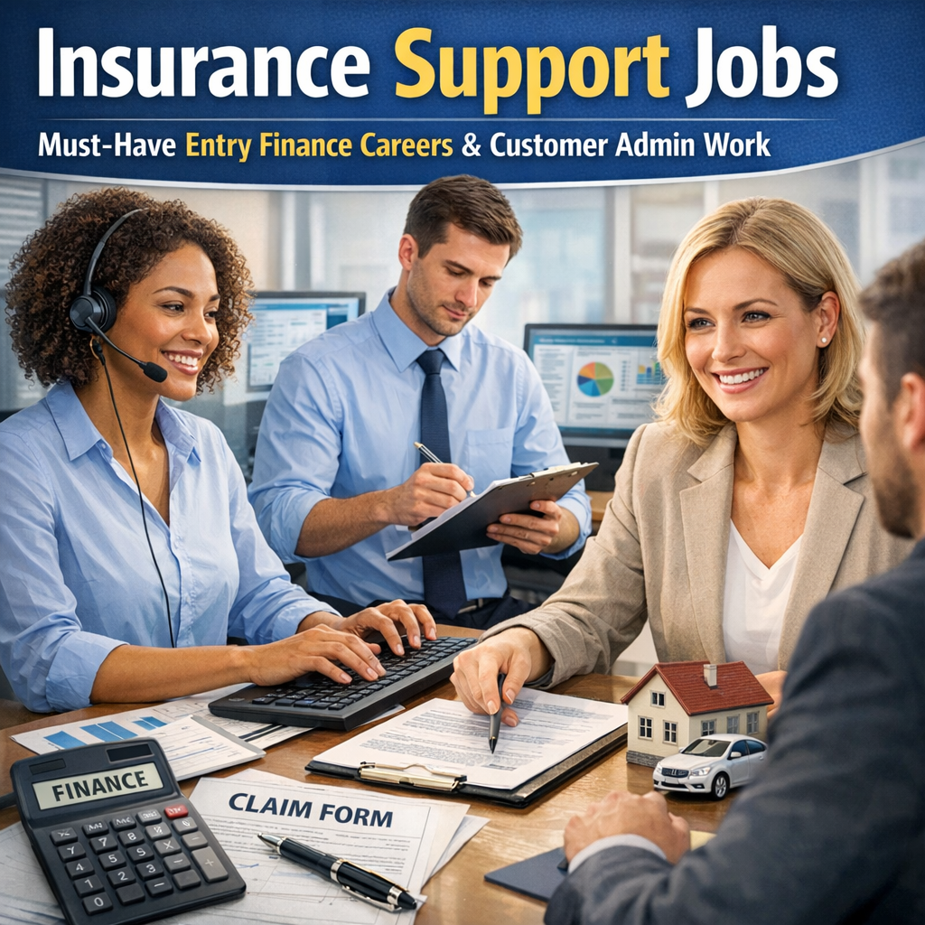 Insurance Support Jobs: Must-Have Entry Finance Careers & Customer Admin Work Illustration of Insurance Support Jobs: Must-Have Entry Finance Careers & Customer Admin Work