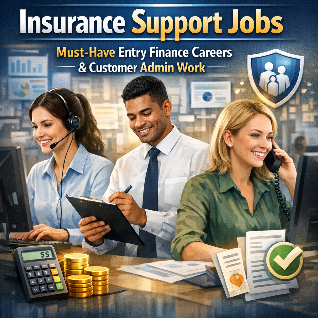 Insurance Support Jobs: Must-Have Entry Finance Careers & Customer Admin Work Illustration of Insurance Support Jobs: Must-Have Entry Finance Careers & Customer Admin Work