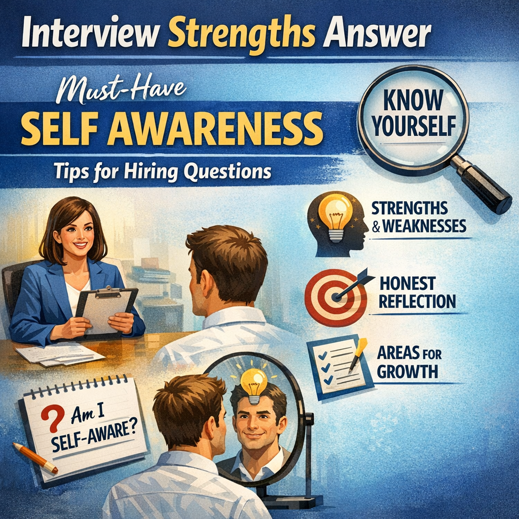 Illustration of Interview Strengths Answer: Must-Have Self Awareness Tips for Hiring Questions