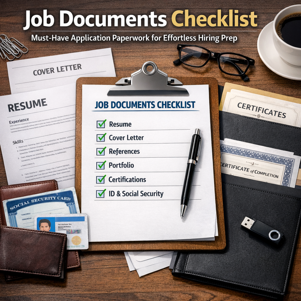 Job Documents Checklist: Must-Have Application Paperwork for Effortless Hiring Prep Illustration of Job Documents Checklist: Must-Have Application Paperwork for Effortless Hiring Prep