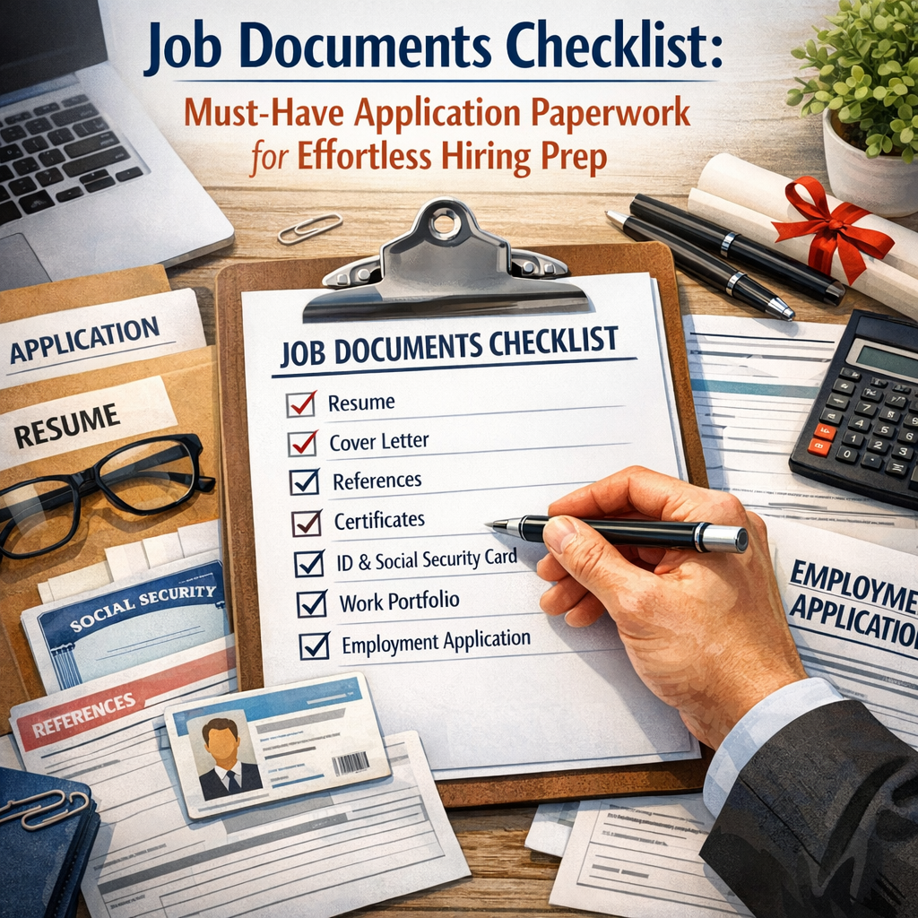 Job Documents Checklist: Must-Have Application Paperwork for Effortless Hiring Prep Illustration of Job Documents Checklist: Must-Have Application Paperwork for Effortless Hiring Prep