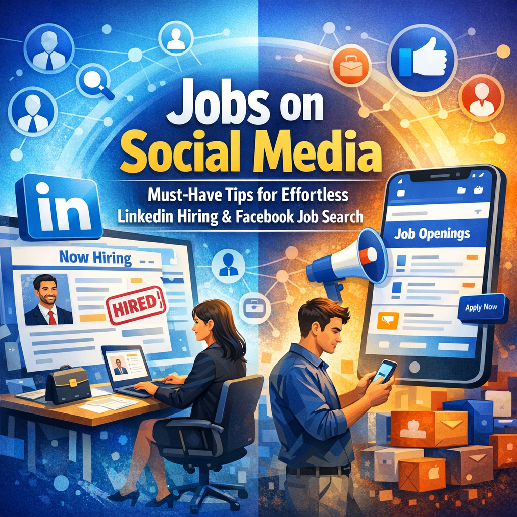 Jobs on Social Media: Must-Have Tips for Effortless LinkedIn Hiring & Facebook Job Search Illustration of Jobs on Social Media: Must-Have Tips for Effortless LinkedIn Hiring & Facebook Job Search