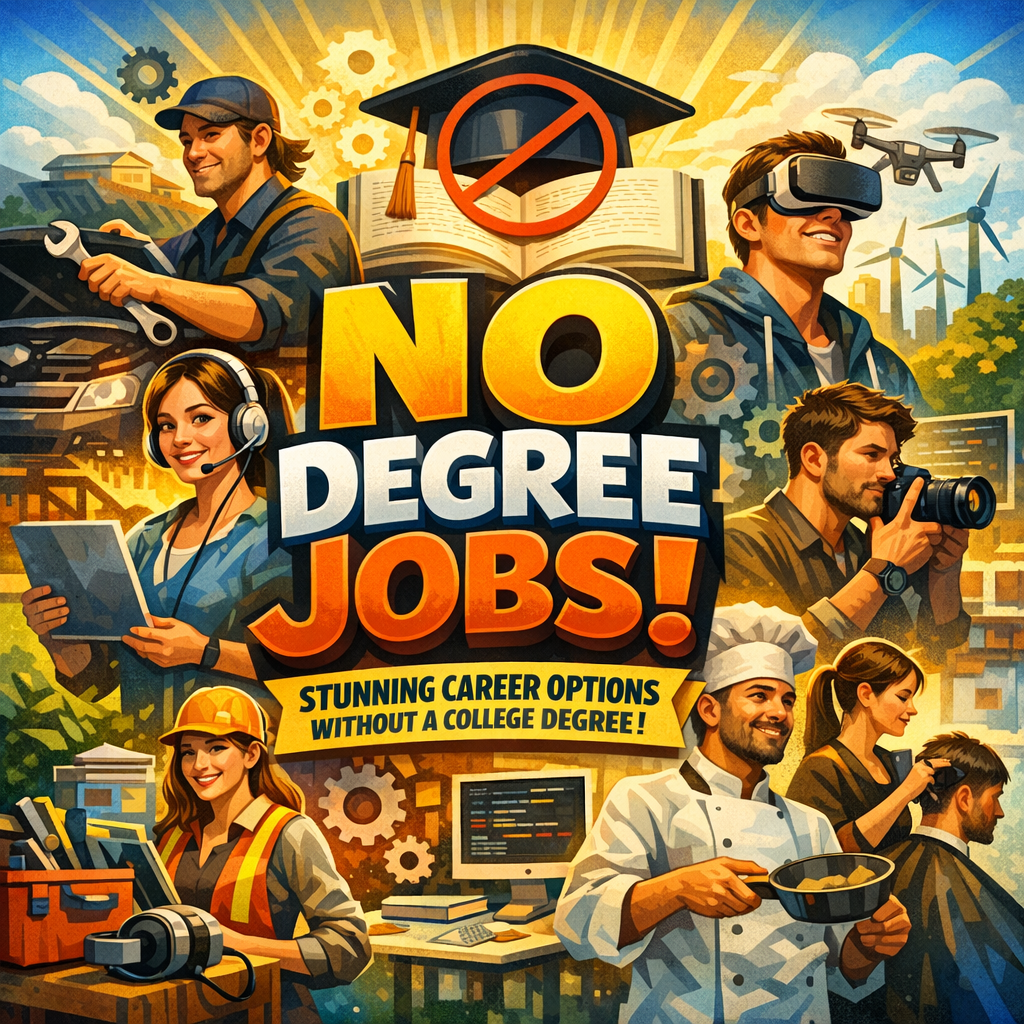 Illustration of No Degree Jobs: Stunning Career Options for Affordable Alternative Education Work