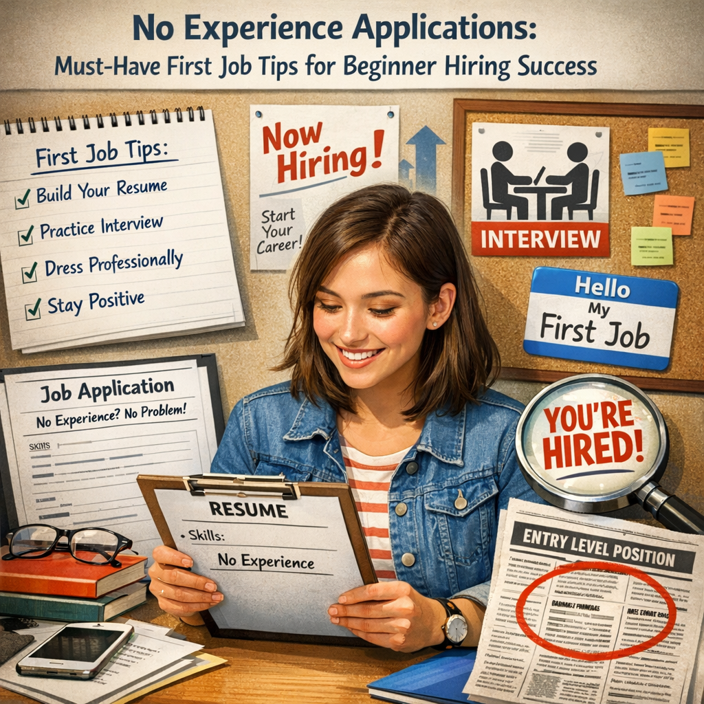 Illustration of No Experience Applications: Must-Have First Job Tips for Beginner Hiring Success