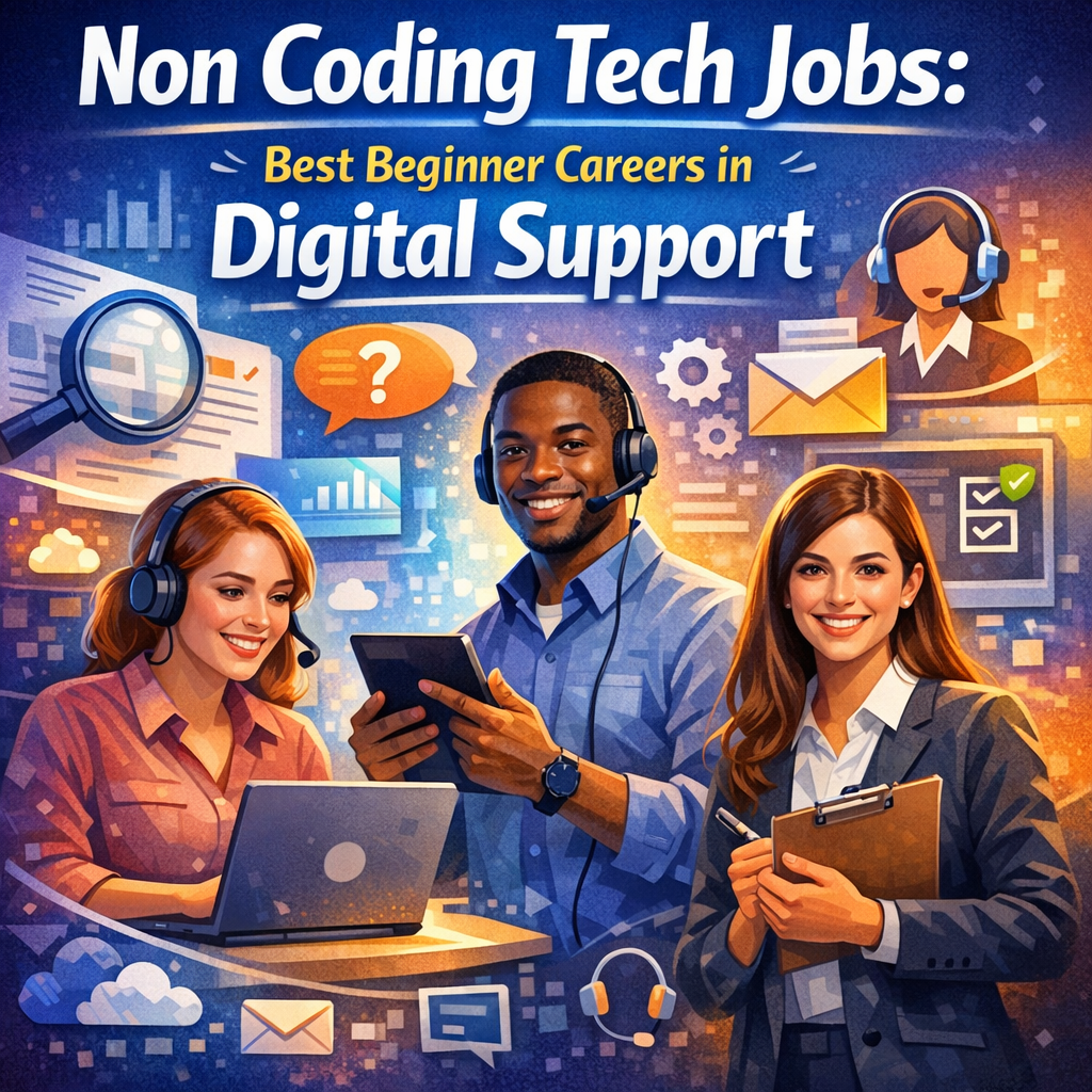 Non Coding Tech Jobs: Best Beginner Careers in Digital Support Illustration of Non Coding Tech Jobs: Best Beginner Careers in Digital Support