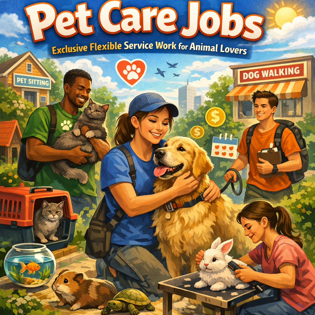 Illustration of Pet Care Jobs: Exclusive Flexible Service Work for Animal Lovers