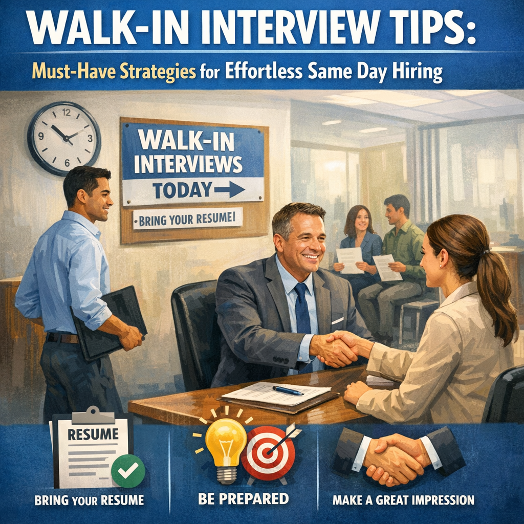 Walk In Interview Tips: Must-Have Strategies for Effortless Same Day Hiring Illustration of Walk In Interview Tips: Must-Have Strategies for Effortless Same Day Hiring