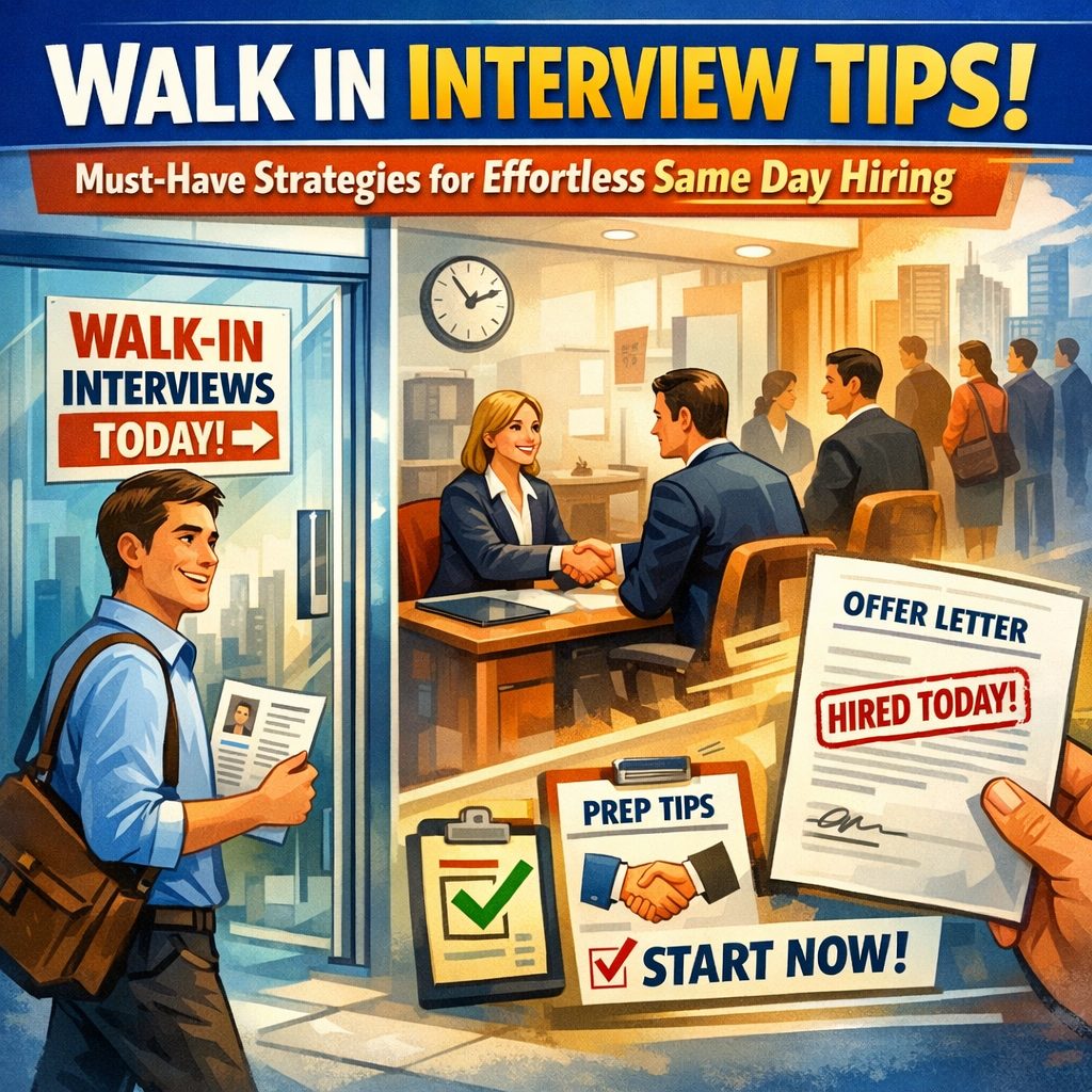 Walk In Interview Tips: Must-Have Strategies for Effortless Same Day Hiring Illustration of Walk In Interview Tips: Must-Have Strategies for Effortless Same Day Hiring